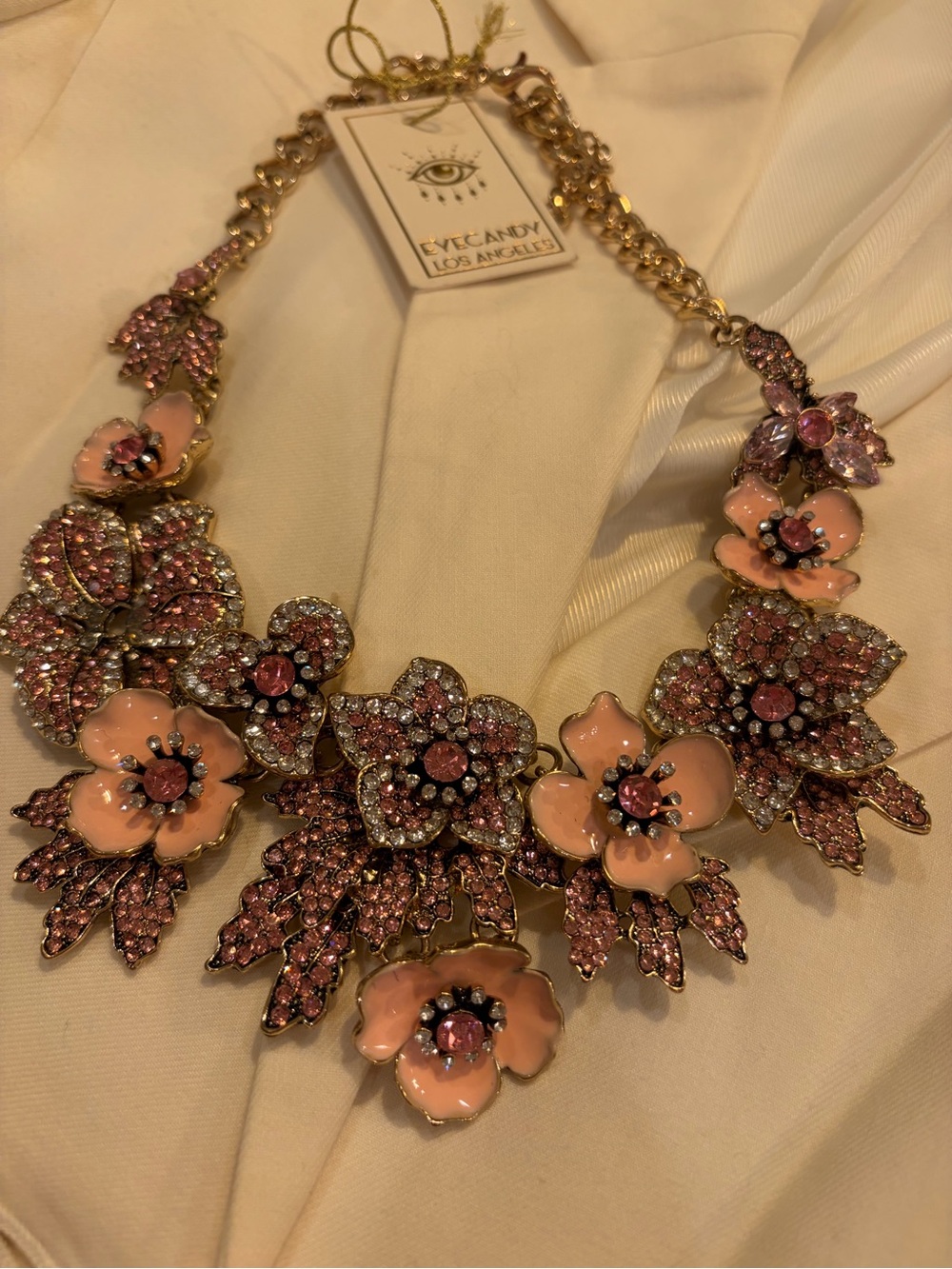 Pink Floral Crystal Necklace